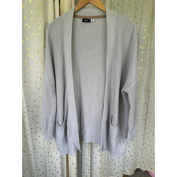 BDG Chunky Knit Open Pocket Longline Drape Oversized Cardigan Varsity Sweater XS - Picture 2 of 7
